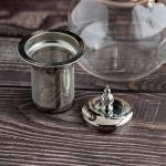 إبريق شاي زجاجي أنيق بمصفاة فضية ومقبض خشبي