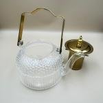 Bubble-Cut Glass Teapot with Regal Gold Lid, Infuser & Sculpted Arch Handle