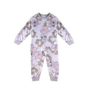 طقم بيجاما أبيض للأطفال بطبعة الأرنب والورود قطن ناعم ومريح للبنات