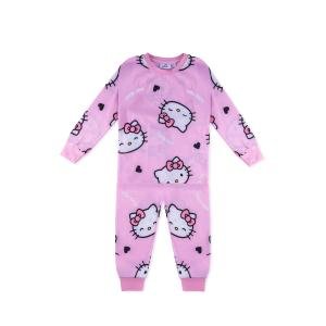 طقم بيجامة للفتيات بلون وردي مزين برسمة Hello Kitty