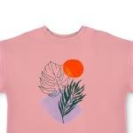 صن ست بوتانيكال بليس تي شيرت بطباعة تجريدية للطبيعة بأوراق استوائية وشمس رائعة