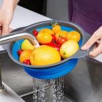 مصفاة قابلة للطي بمقابض – أزرق ورمادي