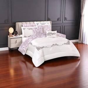 طقم مفارش "فيكتوريا" من مورا إسبانيا – 7 قطع بتطريز زهور وتصميم بلونين