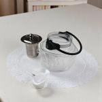 إبريق شاي زجاجي سداسي مع غطاء من الفولاذ المقاوم للصدأ ومصفاة