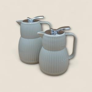 طقم من 2 ترمس حراري بسطح مموج وغطاء علوي فضي بالضغط