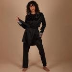 قميص تونيك للسيدات بحزام مع ياقة وأساور مطبوعة