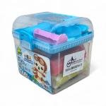 مجموعة صلصال للأطفال 12 لونا مع تصميم قرد كرتوني في صندوق شفاف مزود بمقبض أزرق