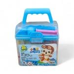 مجموعة صلصال للأطفال 12 لونا مع تصميم قرد كرتوني في صندوق شفاف مزود بمقبض أزرق