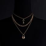 Artificial Layered Key & Heart Lock Pendant Necklace