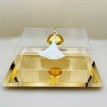 صحن حلويات مستطيل من الأكريليك الذهبي