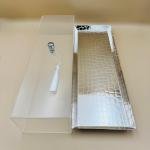 طبق حلوى مستطيل من الأكريليك الفضي