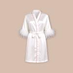 في آي بي روب زفاف ساتان أكمام بريش حواف وردية وتطريز عروس للراحة والفخامة