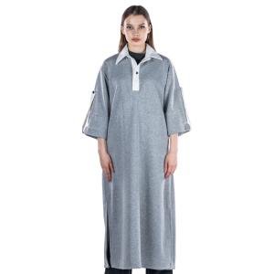 فستان ميدي كاجوال بياقة متباينة - رمادي فاتح