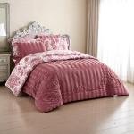طقم لحاف مورا إسبانيا "فينتج روز" – 6 قطع بخامة ساتان مخطط وطبعة داماسك بطبقة مزودجة  (مجموعة لينا)