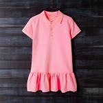 فستان بولو بناتي بحافة مكشكشة مع ياقة محاكة وقماش مطاطي مريح