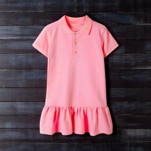 فستان بولو بناتي بحافة مكشكشة مع ياقة محاكة وقماش مطاطي مريح