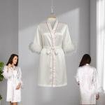 في آي بي روب زفاف ساتان أكمام بريش حواف وردية وتطريز عروس للراحة والفخامة