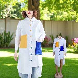 فستان قميص واسع للنساء مع جيوب ملونة مناسب للحفلات الصيفية اليومية