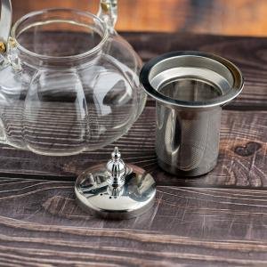 إبريق شاي زجاجي بمصفاة ومقبض من الستانلس ستيل