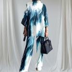 سيت من قطعتين – بلوزة oversized وسراويل واسعة بتصميم طبعة فرشاة فنية