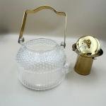 Bubble-Cut Glass Teapot with Regal Gold Lid, Infuser & Sculpted Arch Handle
