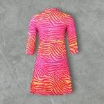 فستان لف بالخطوط المزينة ياقة لابل تنورة مطوية ورباط خصر