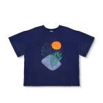 صن ست بوتانيكال بليس تي شيرت بطباعة تجريدية للطبيعة بأوراق استوائية وشمس رائعة