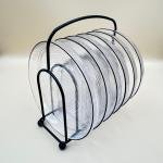 أطباق زجاجية دائرية - مجموعة من 6 قطع مع حامل أنيق من المعدن الأسود