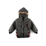 جاكيت شتوي للأطفال بقبعة بتصميم كوري مع خطوط على الجيوب