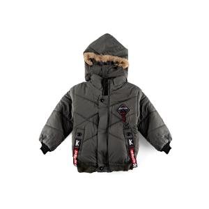 جاكيت شتوي للأطفال بقبعة بتصميم كوري مع خطوط على الجيوب