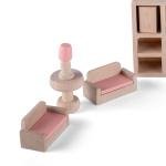 غرفة صالة خشبية مصغرة لمنزل الدمى ديكور أنيق وحرفي للدمى والمجسمات