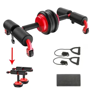 عجلة تمارين البطن متعددة الوظائف مع أربطة مقاومة ومقابض إسفنجية