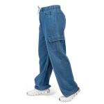 بنطلون جينز مريح بقصة كارغو مع رباط خصر وجيب جانبي