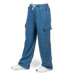 بنطلون جينز مريح بقصة كارغو مع رباط خصر وجيب جانبي