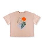 صن ست بوتانيكال بليس تي شيرت بطباعة تجريدية للطبيعة بأوراق استوائية وشمس رائعة