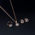 طقم قلادة وأقراط وخاتم بزركون دائري صناعي