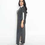 فستان ميدي كاجوال بياقة متباينة - رمادي داكن