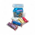 مجموعة صلصال للأطفال 12 لونا مع تصميم قرد كرتوني في صندوق شفاف مزود بمقبض أزرق