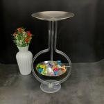 صينية تقديم أكريليك بطبقتين – تصميم دائري باللون الفضي