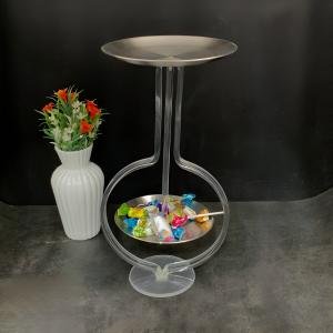 صينية تقديم أكريليك بطبقتين – تصميم دائري باللون الفضي