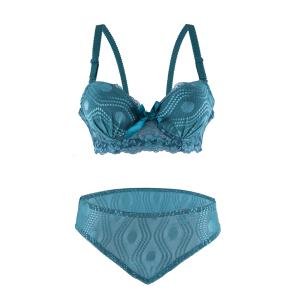 مجموعة لينجري دانتيل أنيقة شبكة مزخرفة حمالة صدر مسنودة وبتفاصيل ساتان