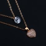 طقم قلادة القلب الكريستال عقد بطبقتين، أقراط صغيرة وخاتم