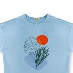 صن ست بوتانيكال بليس تي شيرت بطباعة تجريدية للطبيعة بأوراق استوائية وشمس رائعة