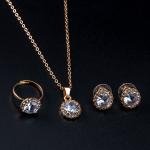 طقم قلادة وأقراط وخاتم بزركون دائري صناعي